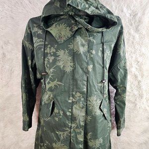 H&M Women's Green Patterned Cotton Parka Size S